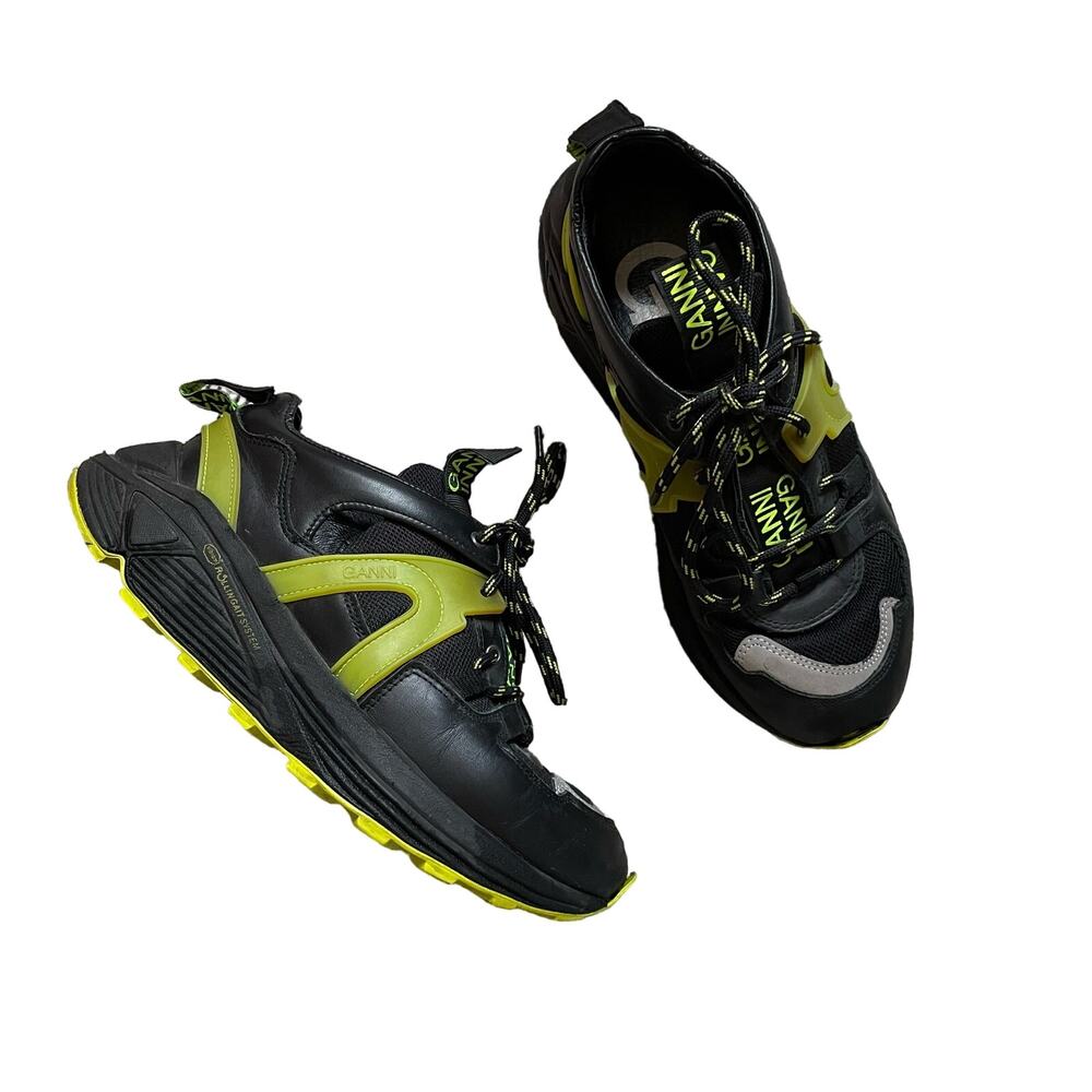 Ganni Lime Green And Black Trainers Size US 7